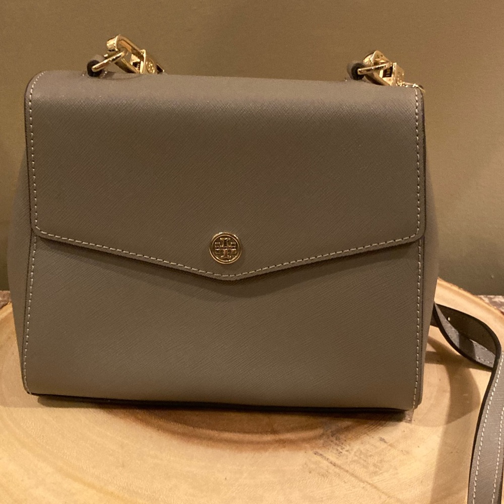 TORY BURCH Leather Robinson Top Handle Crossbody bag Grey Henron 498$